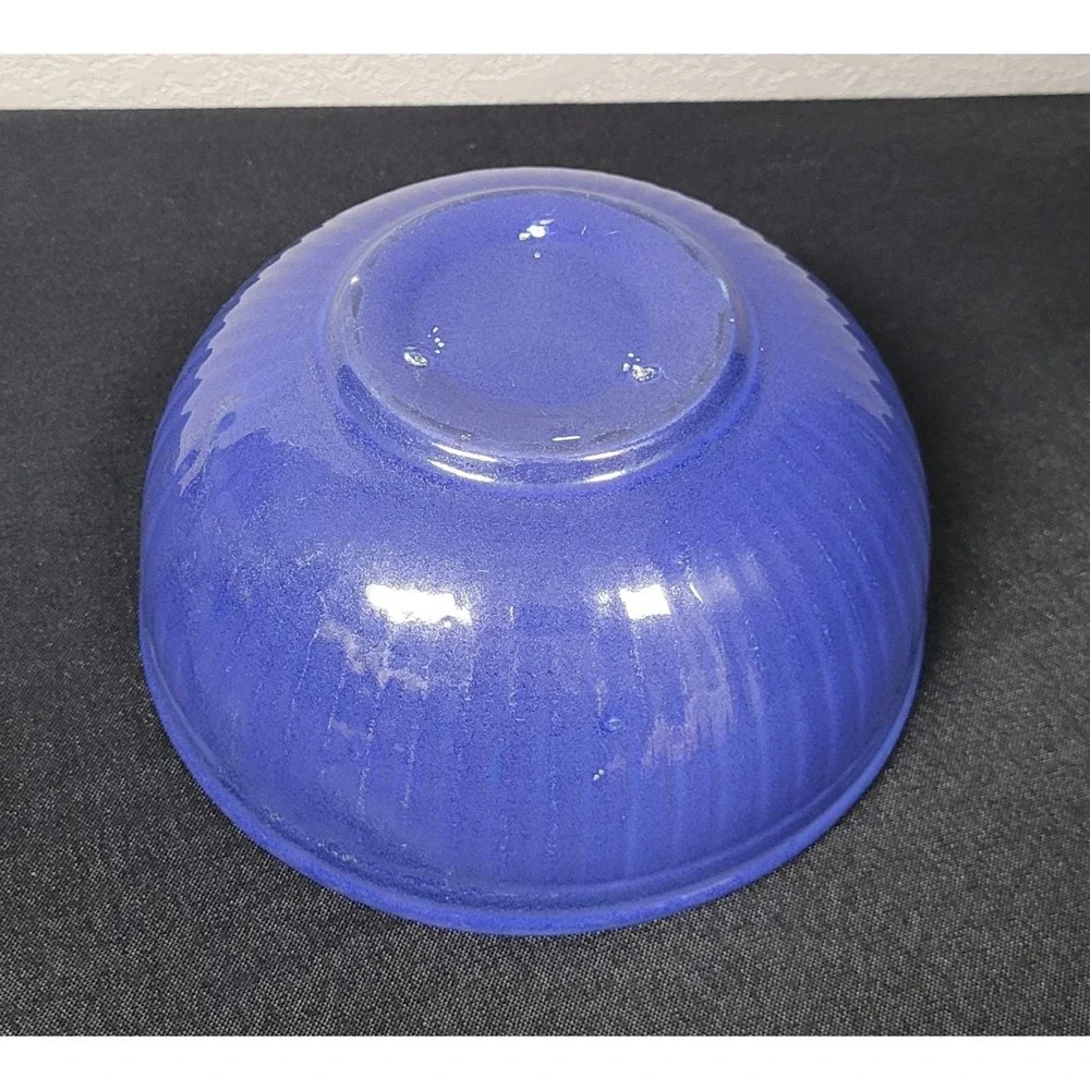Vintage Cobalt Blue Stoneware Ceramic 8 inch Mixing Bowl 1940s - Read As Is